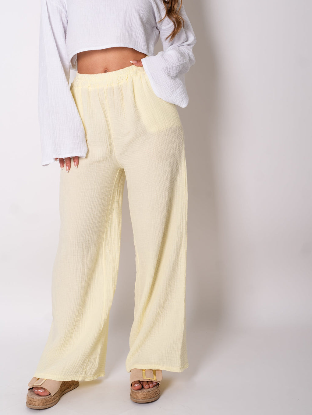 Beachy Musselin Hose - Zitronengelb