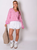 Mila Streifen Strickjacke - Rosa
