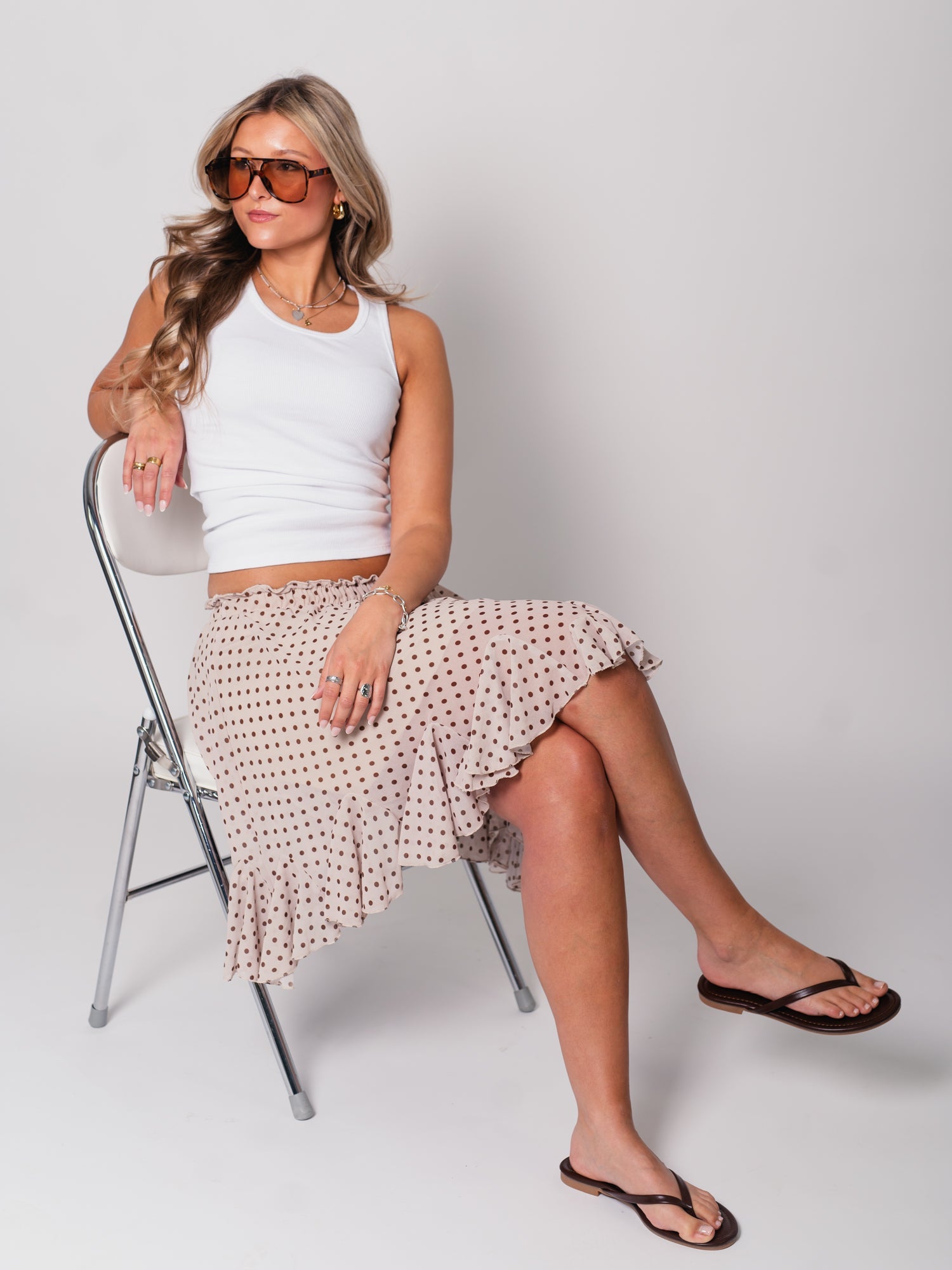Grace Volant Pünktchen Rock - Beige/Braun