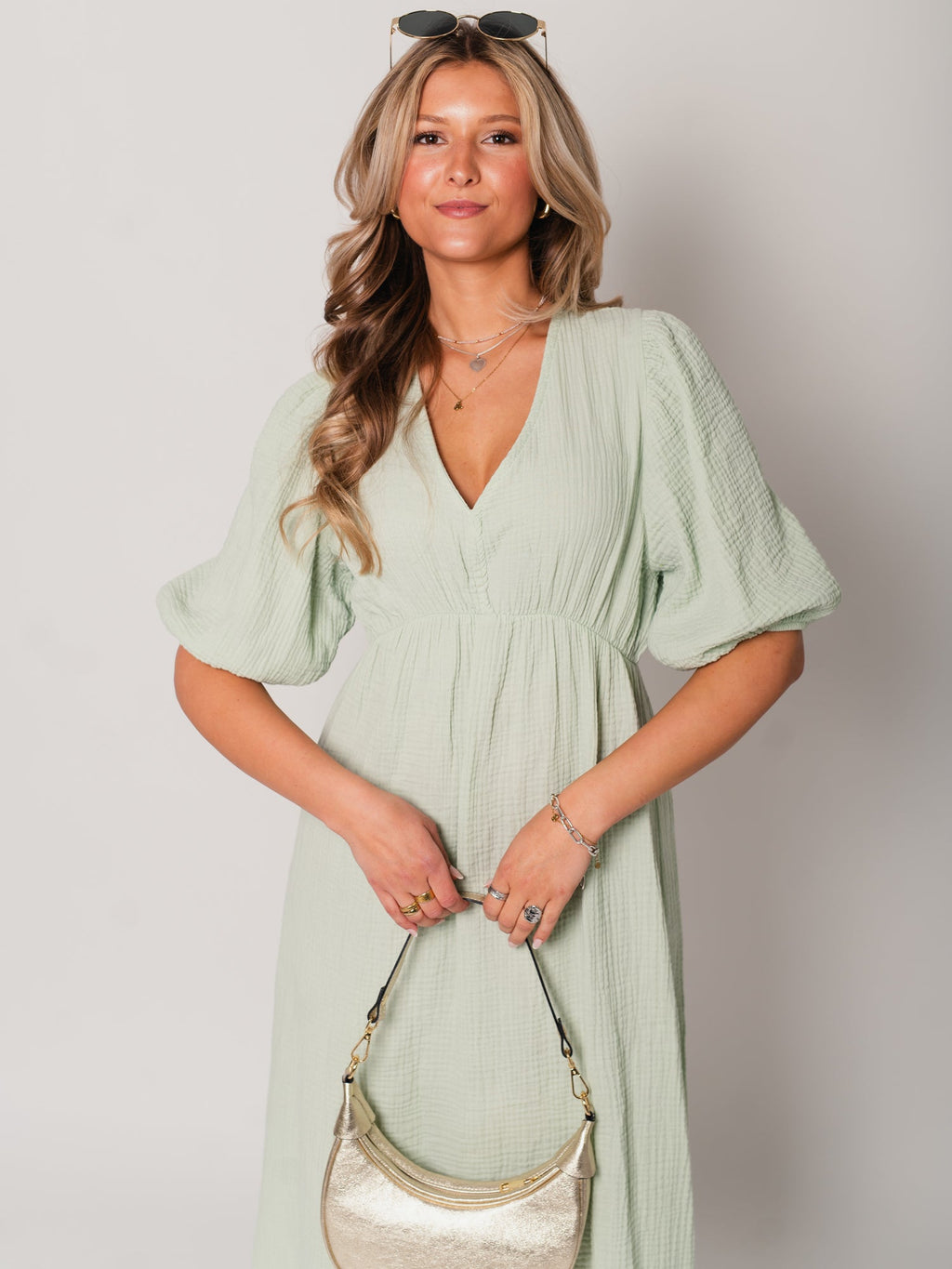 Amelia Musselin Kleid - Matcha