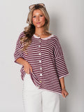 Sela Streifen Soft Strickjacke - Burgundy/Rosa
