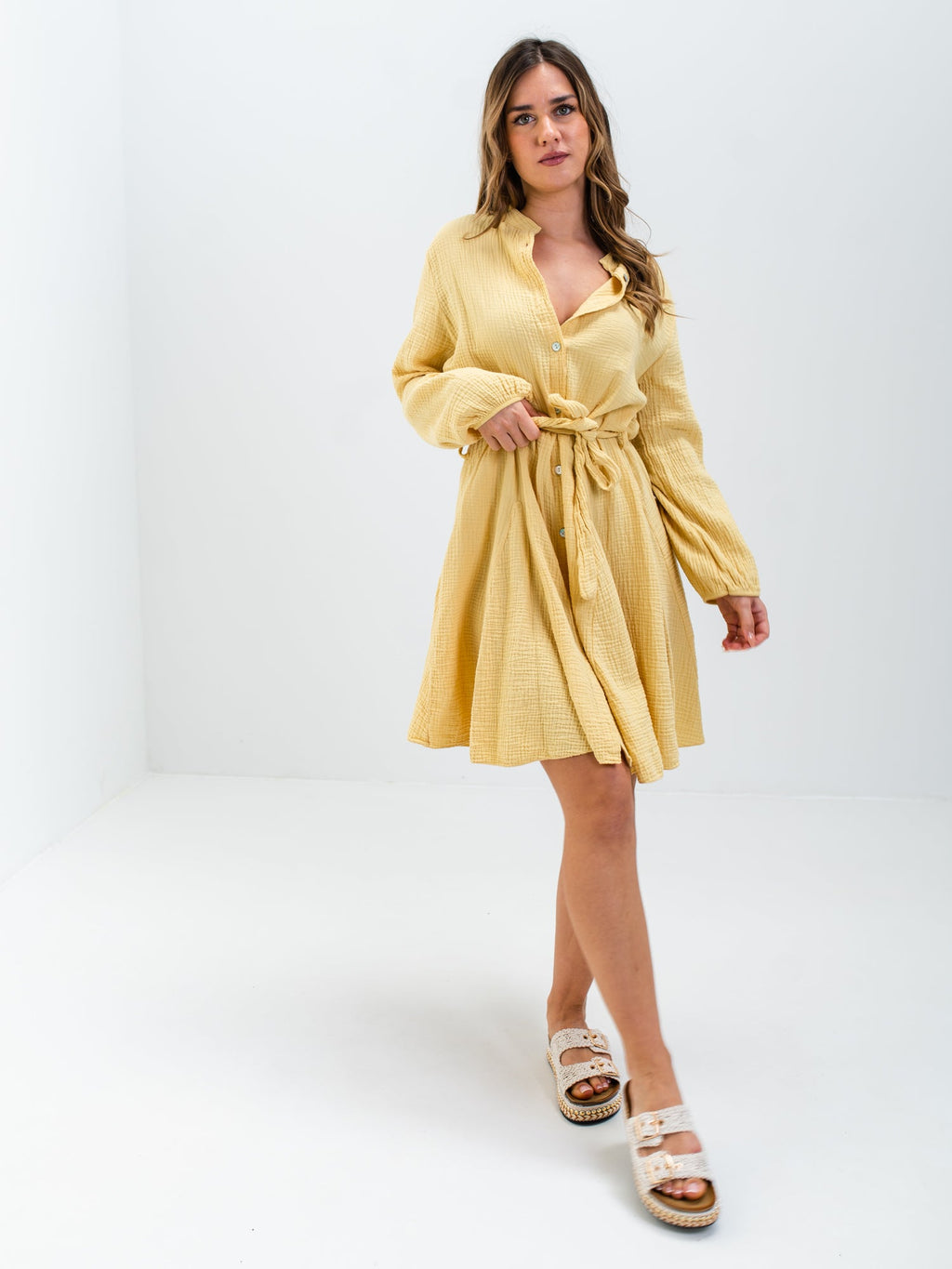 Filipa Musselin Kleid - Zitronengelb