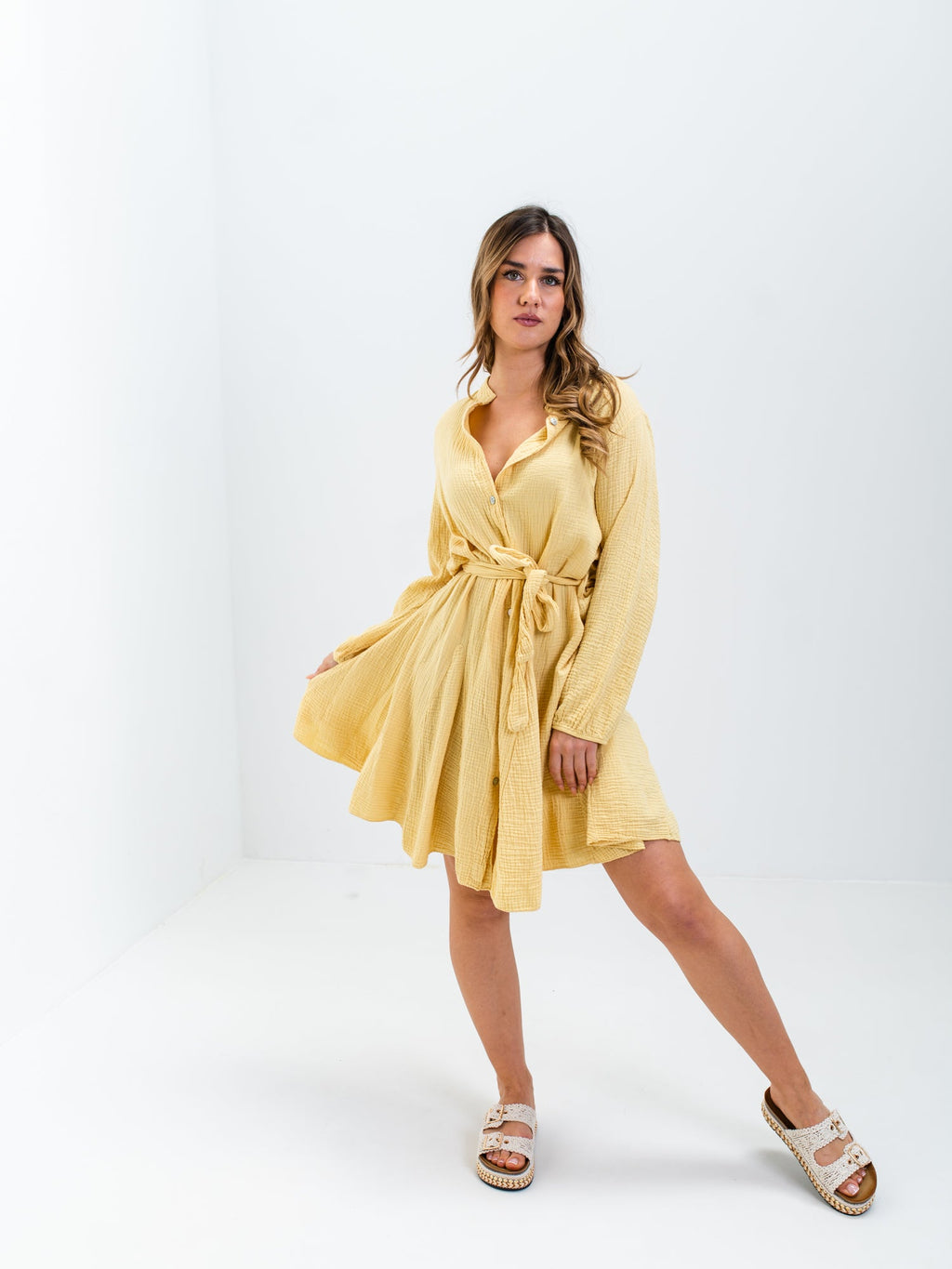 Filipa Musselin Kleid - Zitronengelb
