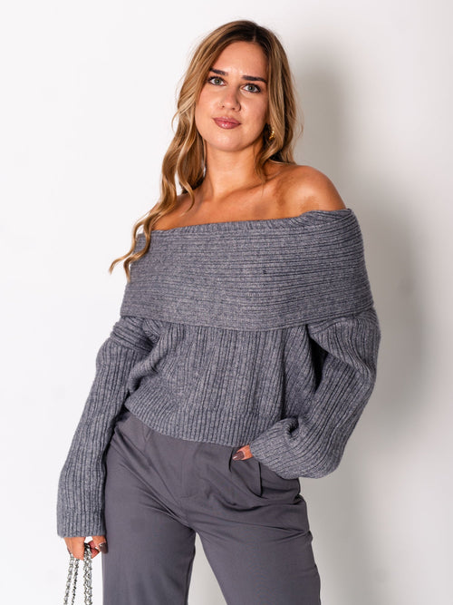 Amila Offshoulder Pullover - Dunkelgrau