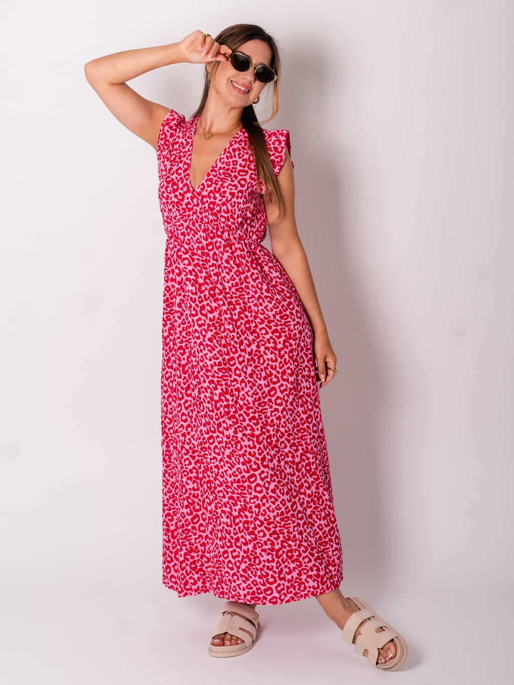 Leonora Musselin Kleid -  Leo/Rot/Rosa
