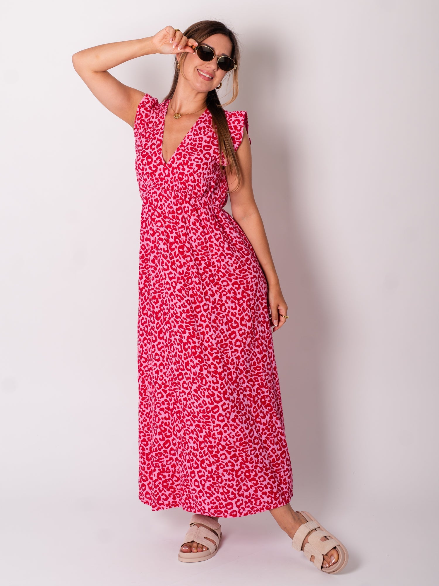 Leonora Musselin Kleid -  Leo/Rot/Rosa