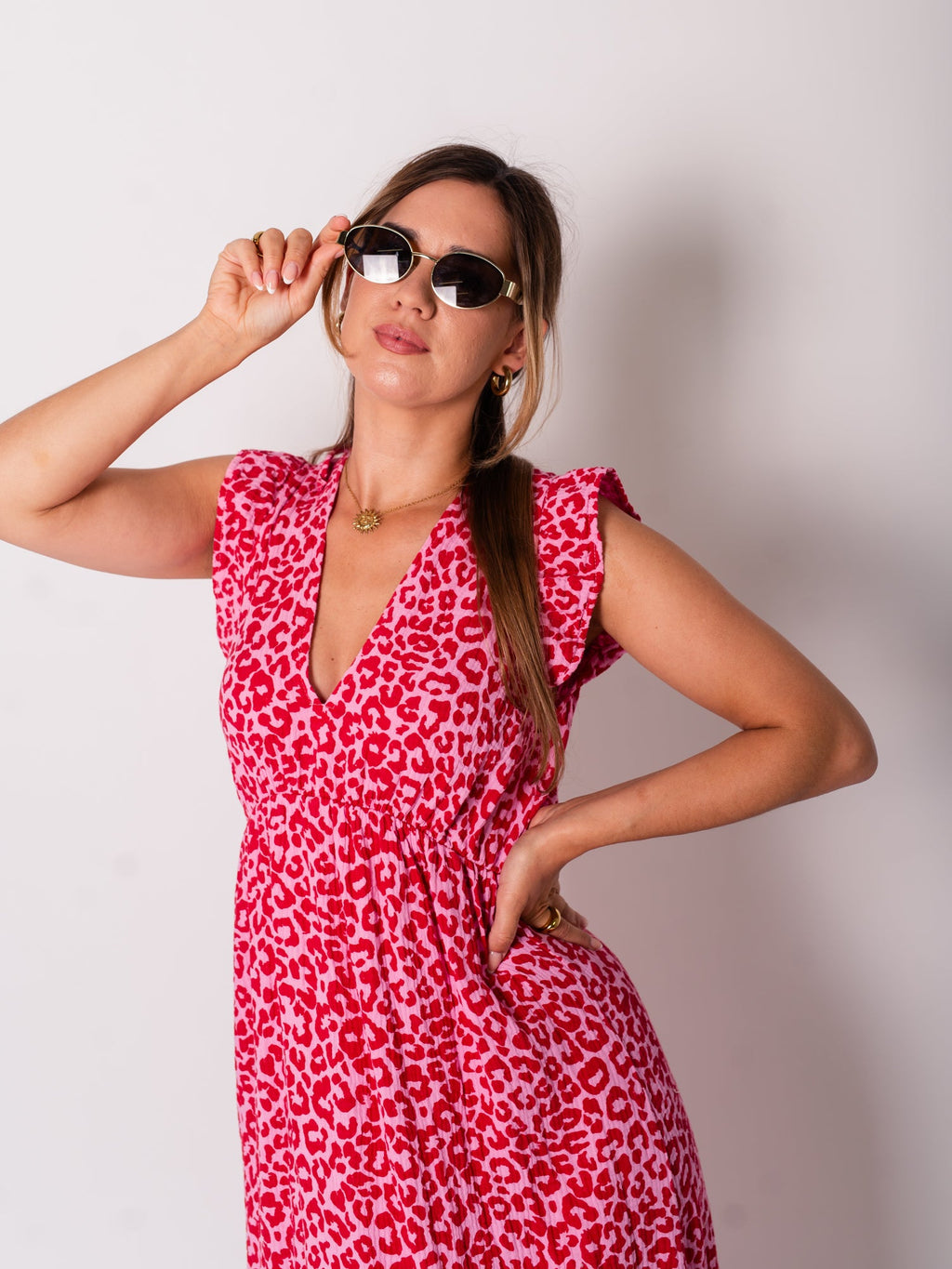 Leonora Musselin Kleid -  Leo/Rot/Rosa