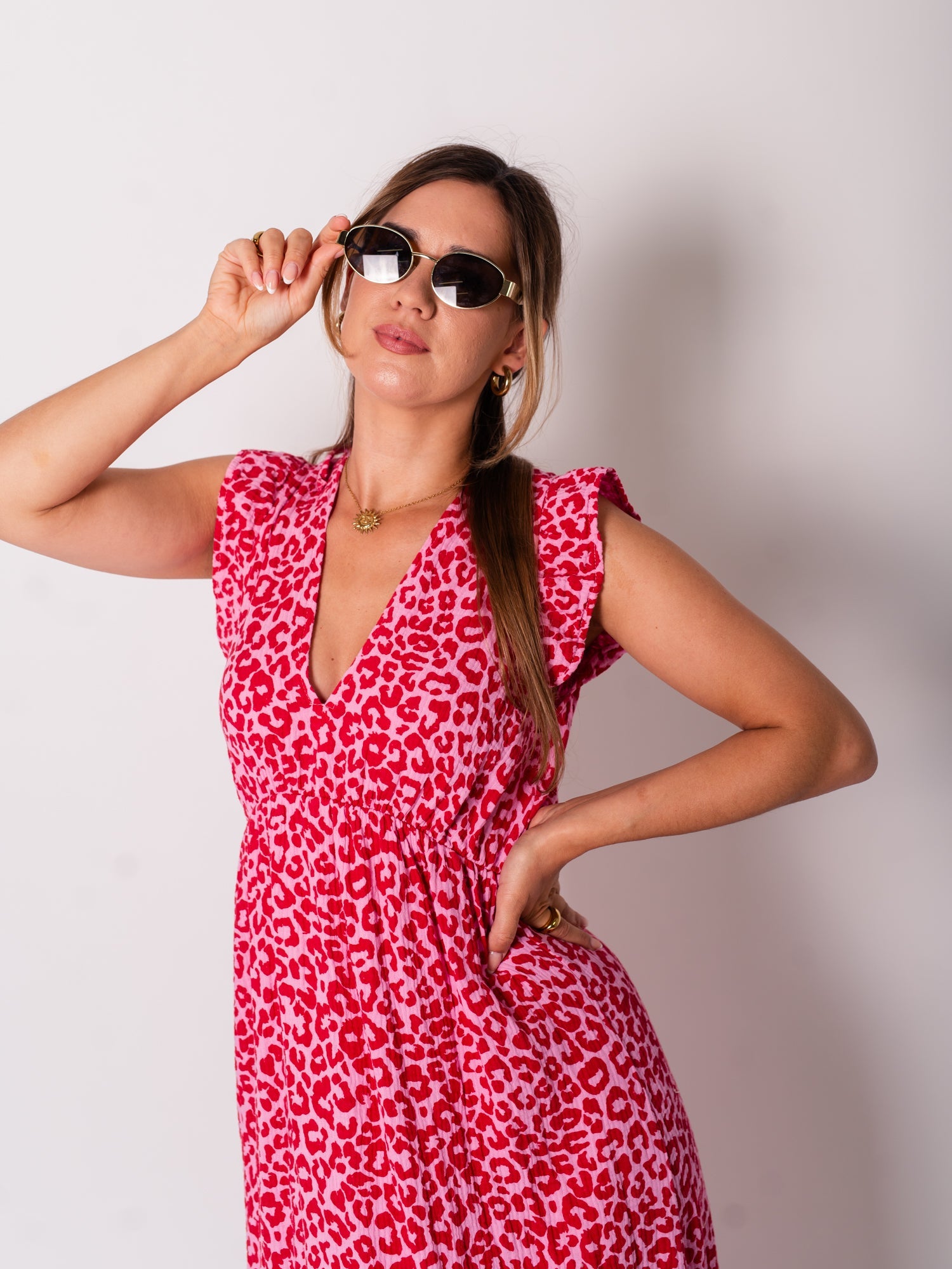 Leonora Musselin Kleid -  Leo/Rot/Rosa