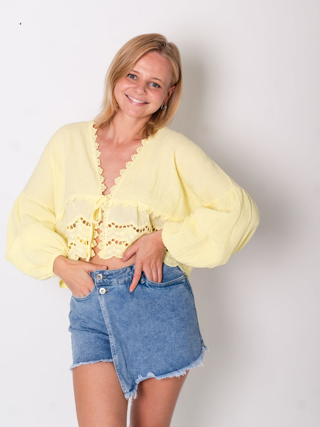 Lora Musselin Bluse - Zitronengelb
