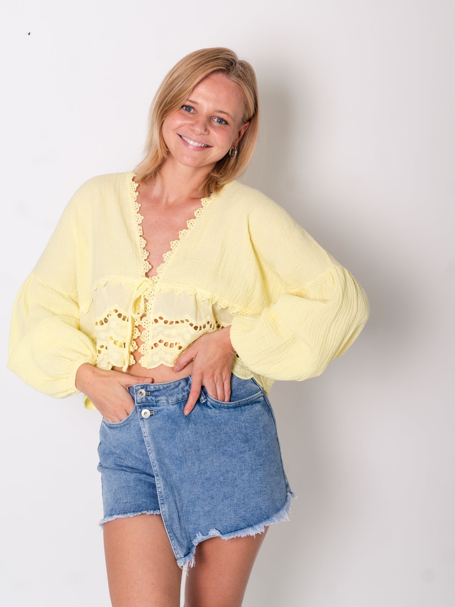 Lora Musselin Bluse - Zitronengelb