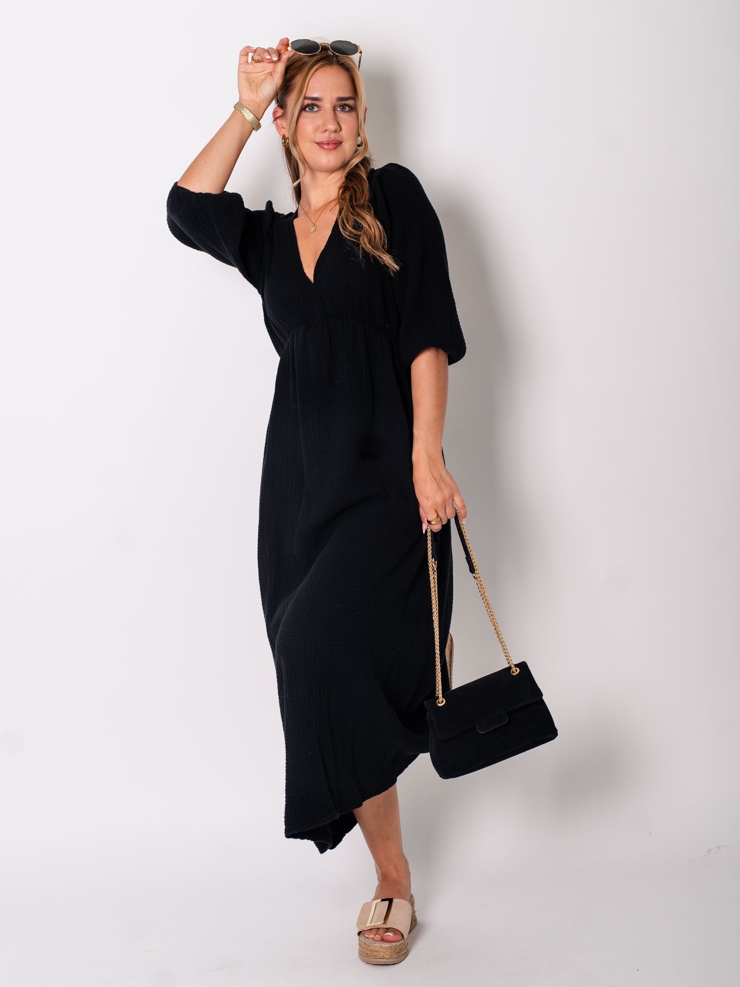 Amelia Musselin Kleid - Schwarz
