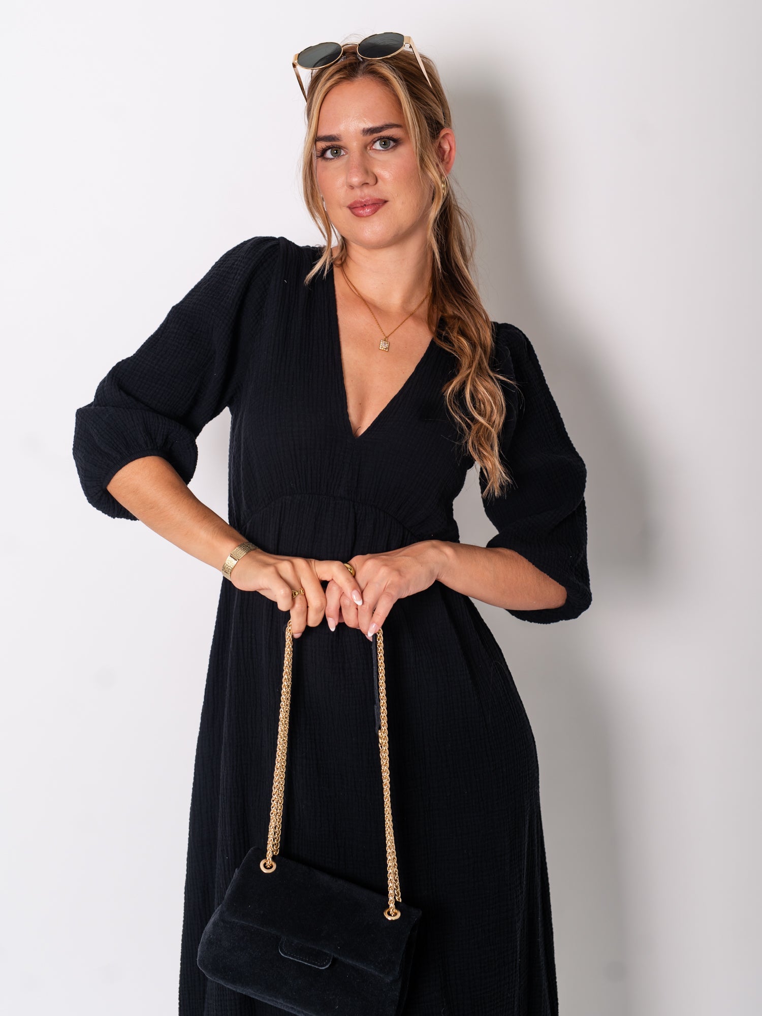 Amelia Musselin Kleid - Schwarz