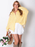 Midi Streifen Musselin Bluse - Weiß/Gelb