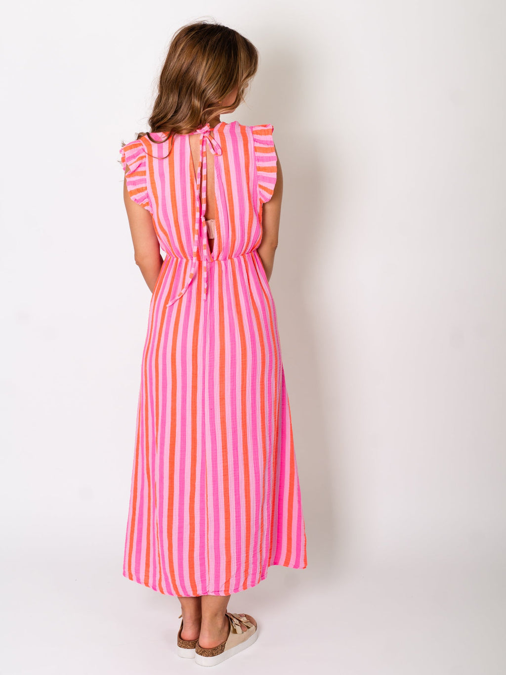 Leonora Musselin Kleid -  Streifen/Pink/Orange
