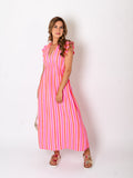 Leonora Musselin Kleid -  Streifen/Pink/Orange