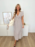 Leonora Stripes Musselin Kleid - Taupe/Creme