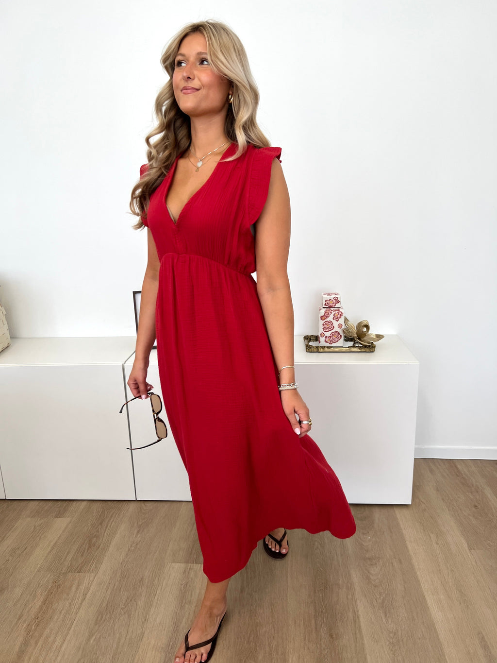 Leonora Musselin Kleid - Rot