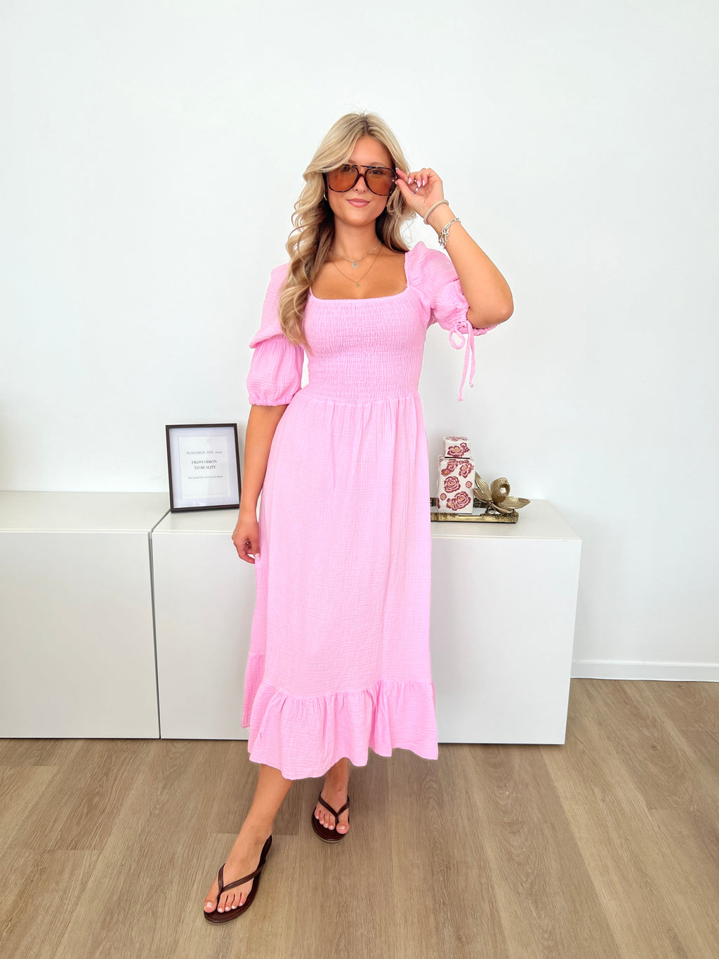 Carolina Musselin Kleid - Rosa