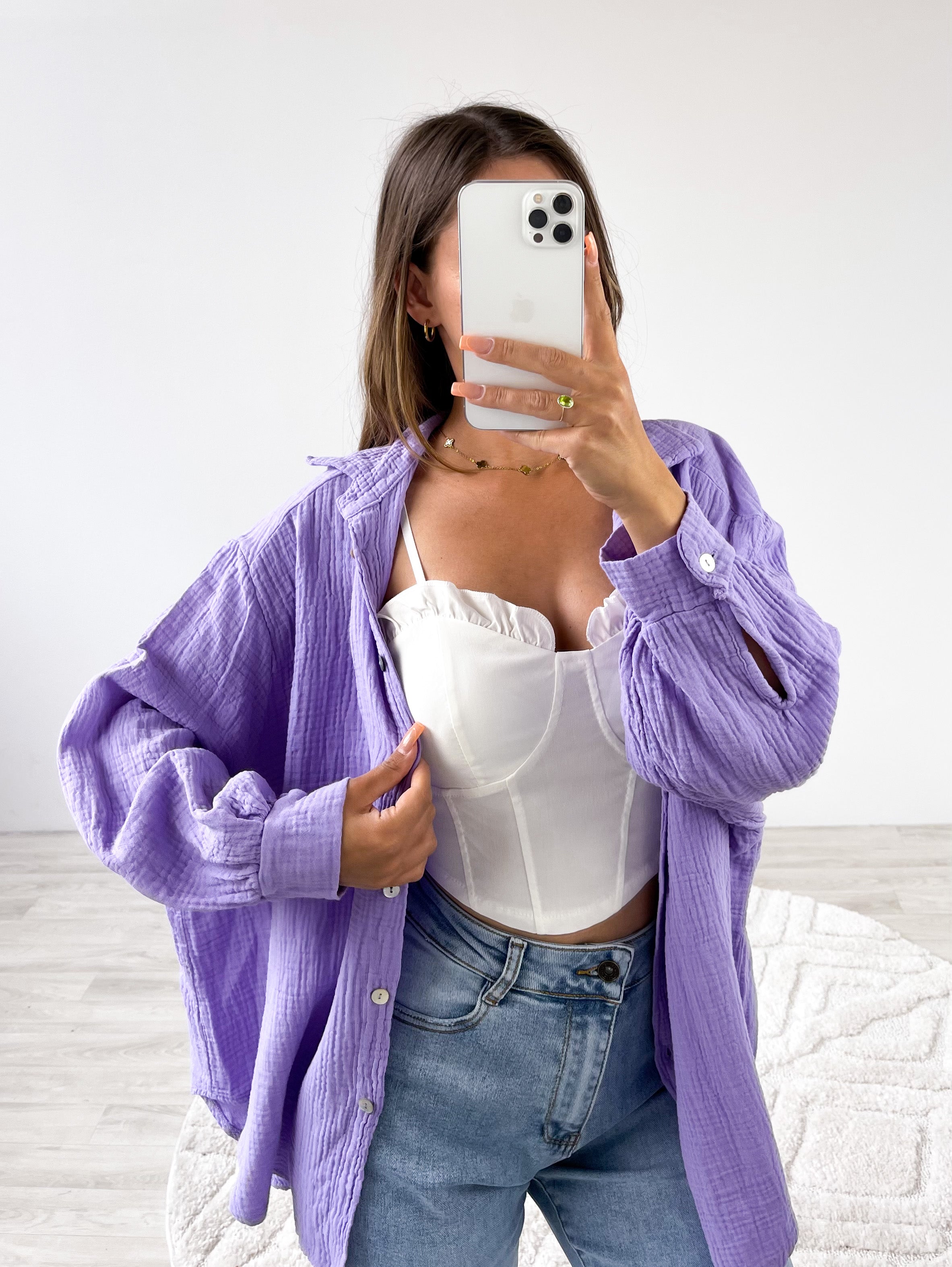 Midi Waffle Bluse - Lila