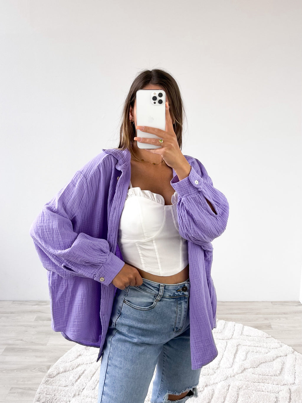 Midi Waffle Bluse - Lila