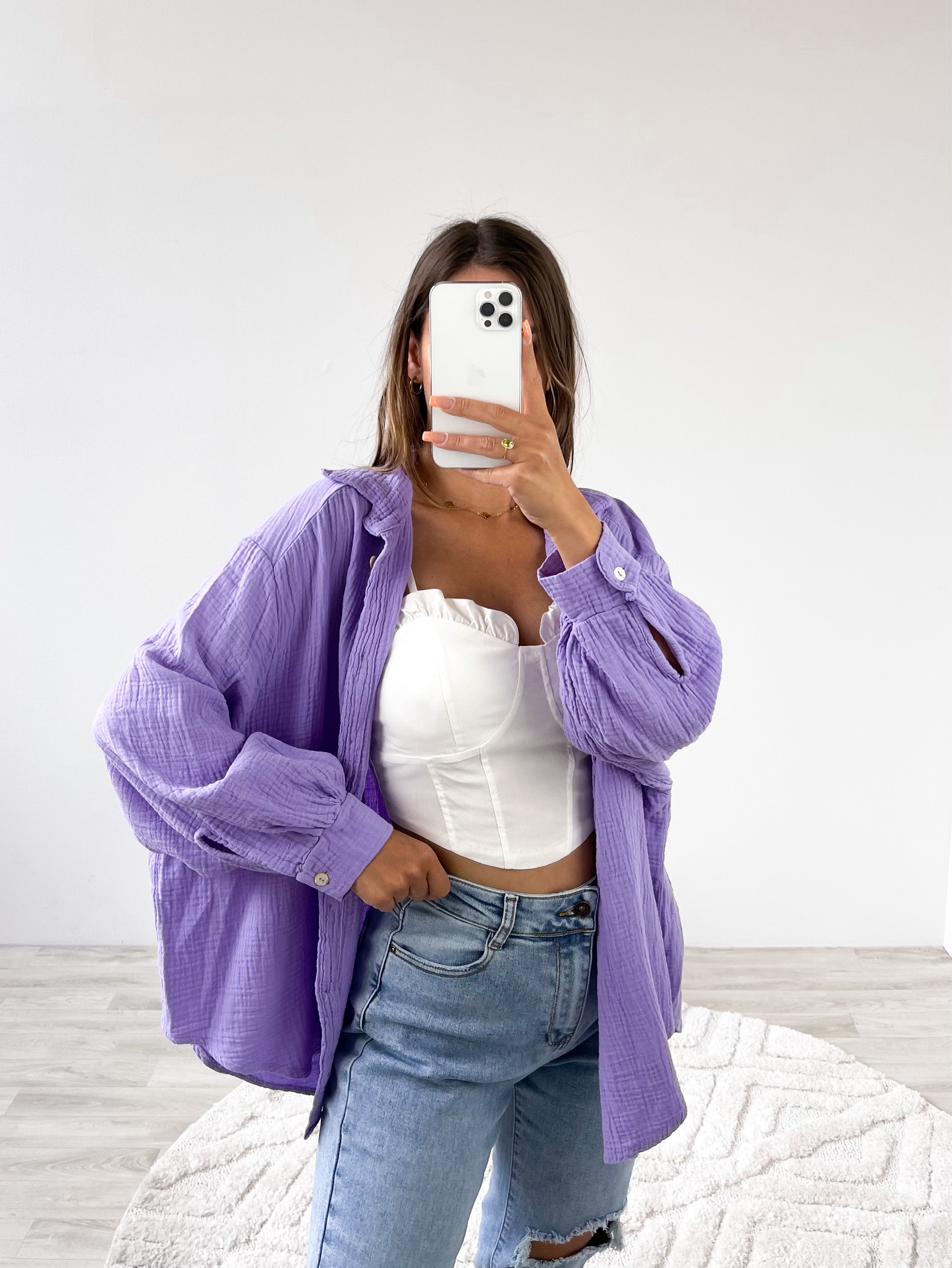 Midi Waffle Bluse - Lila