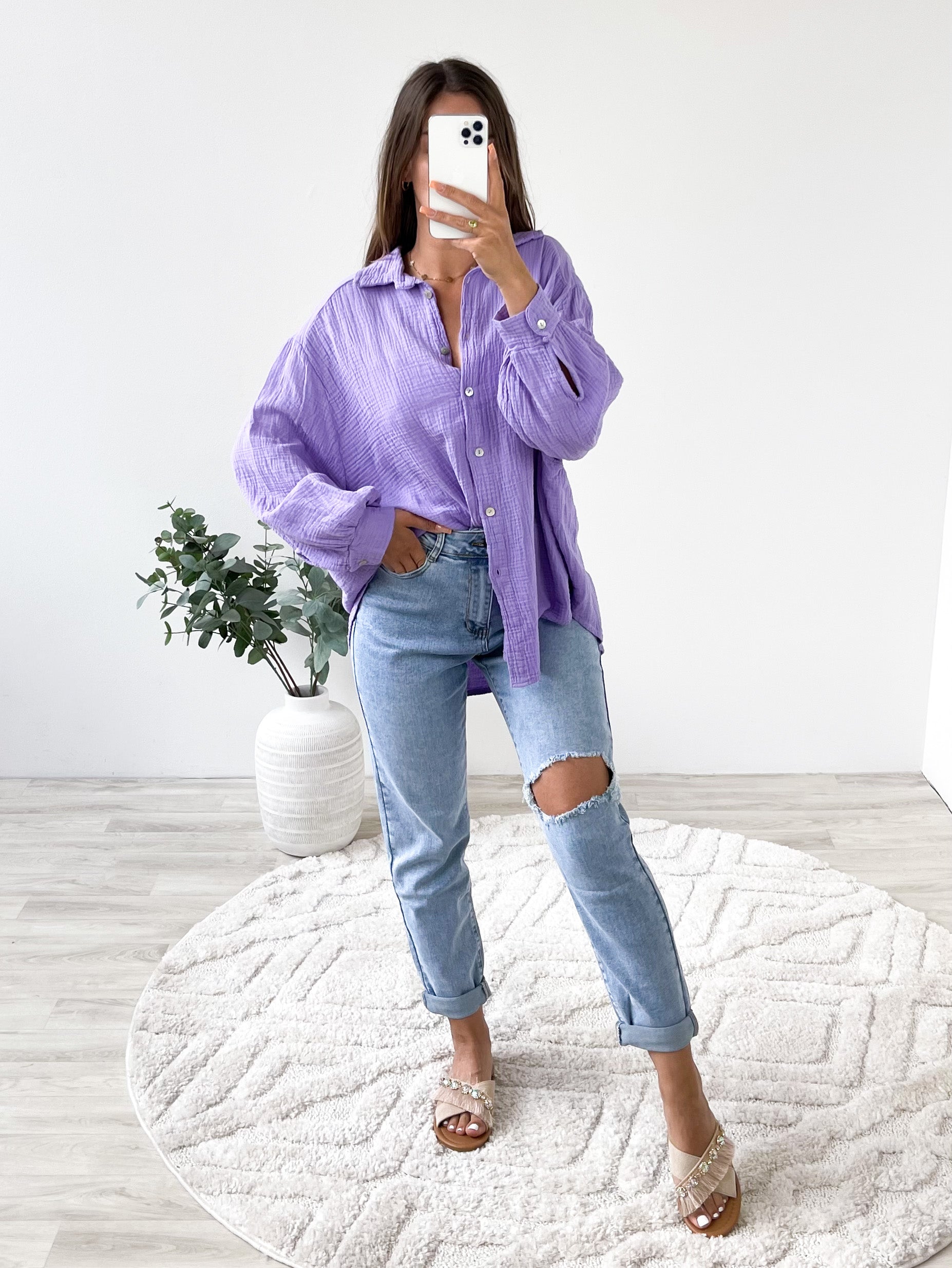 Midi Waffle Bluse - Lila