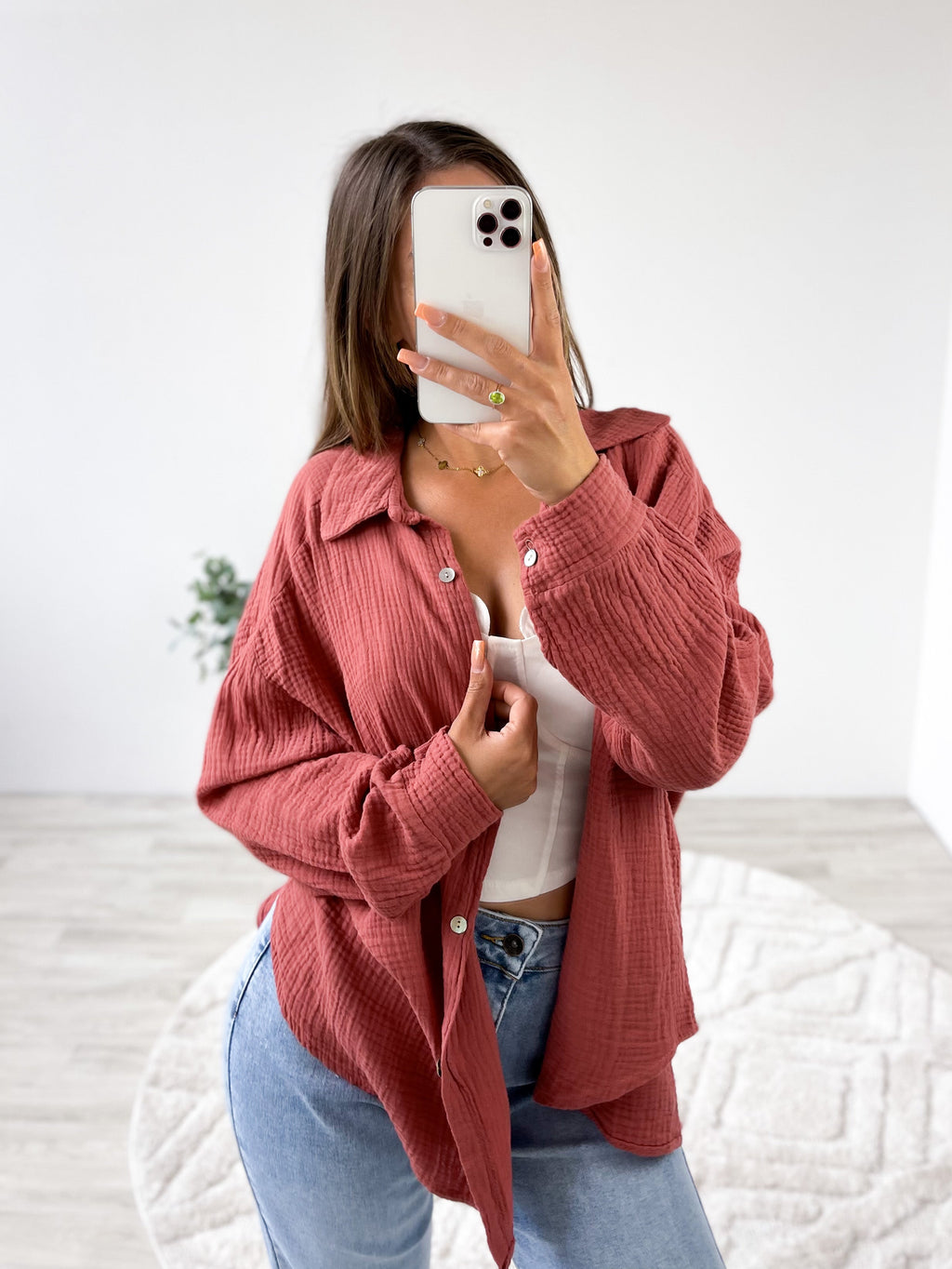Midi Waffle Bluse - Rosewood