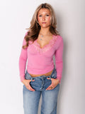 Lace Cashmere Longsleeve - Pink