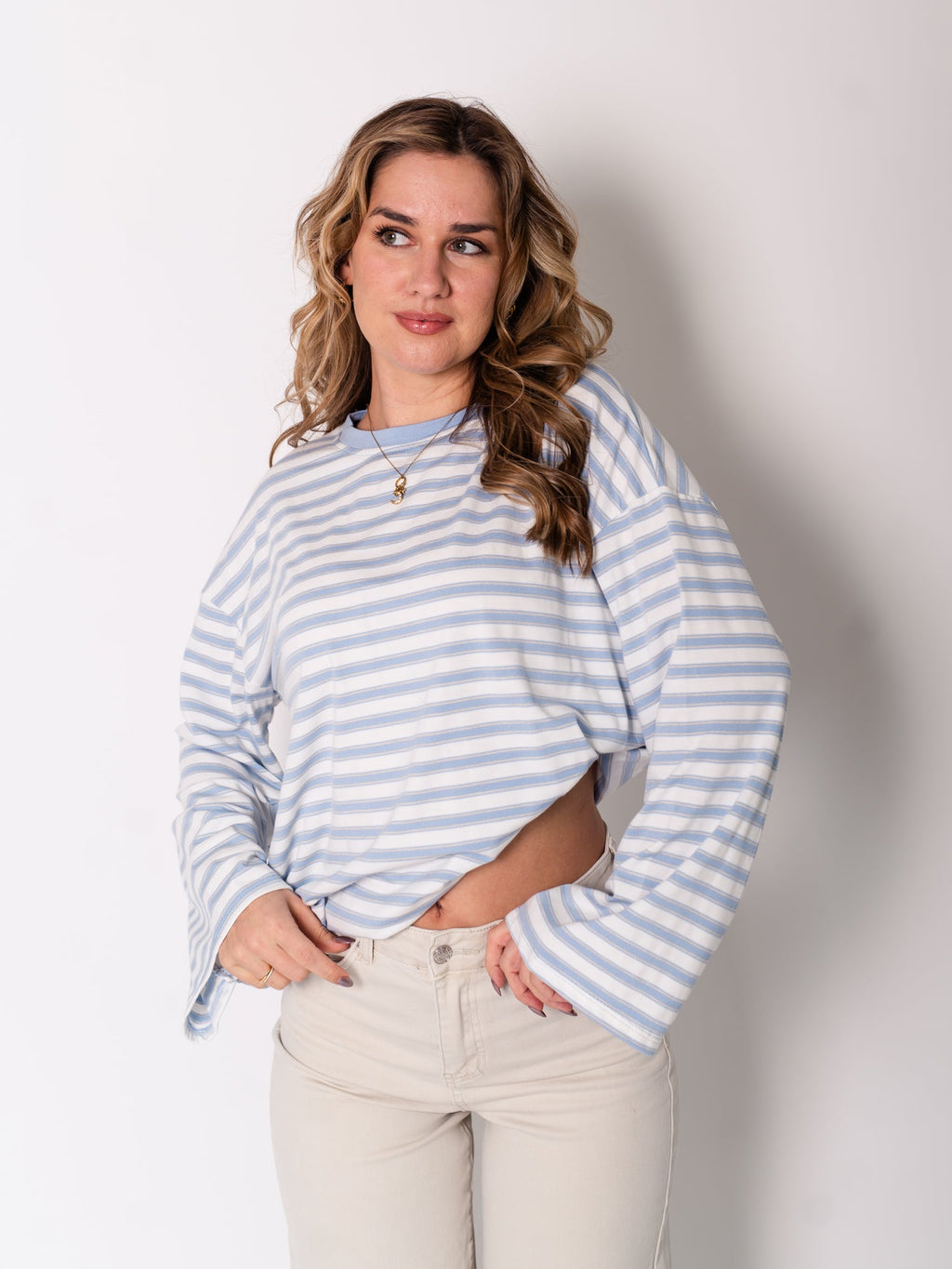 B-Ware 819. Streifen Longsleeve - Blau/Weiß