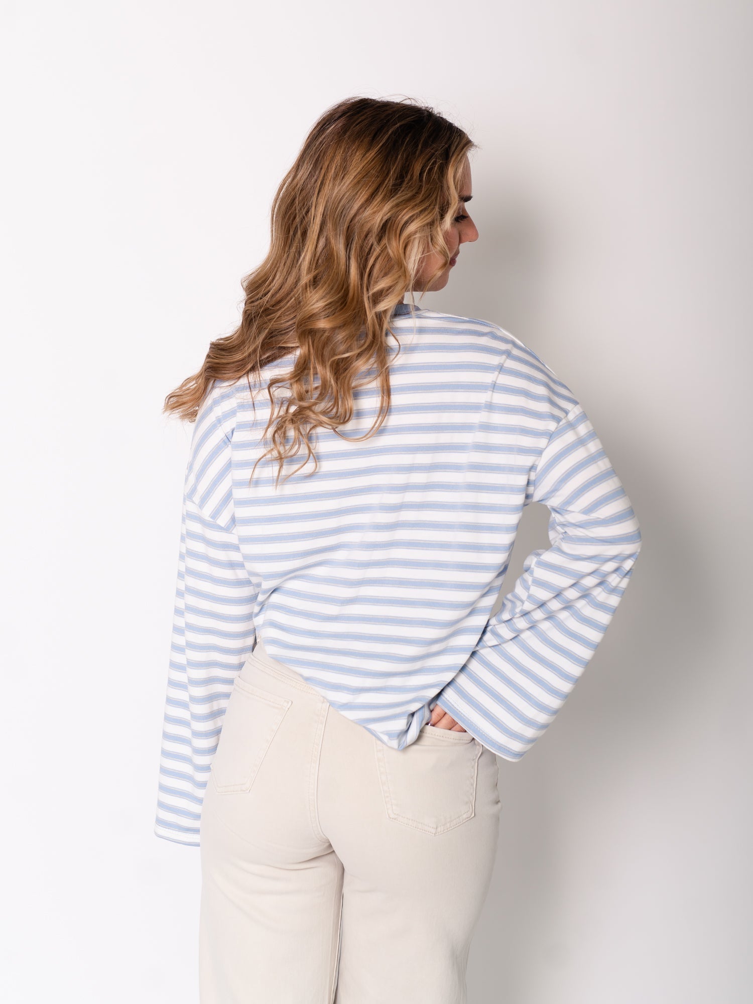 B-Ware 819. Streifen Longsleeve - Blau/Weiß