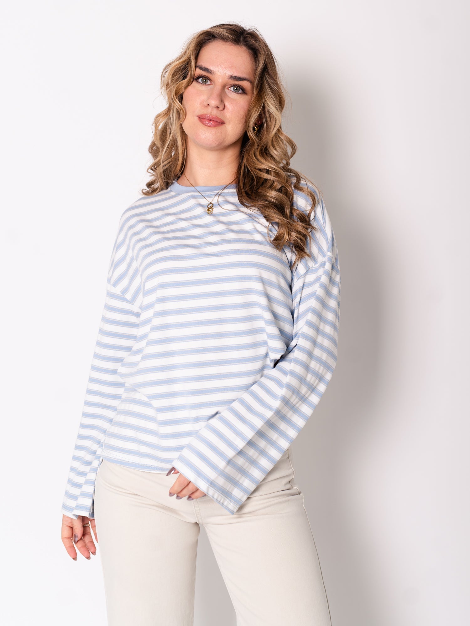 B-Ware 819. Streifen Longsleeve - Blau/Weiß