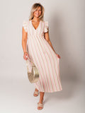 Leonora Stripes Musselin Kleid - Bunt/Taupe