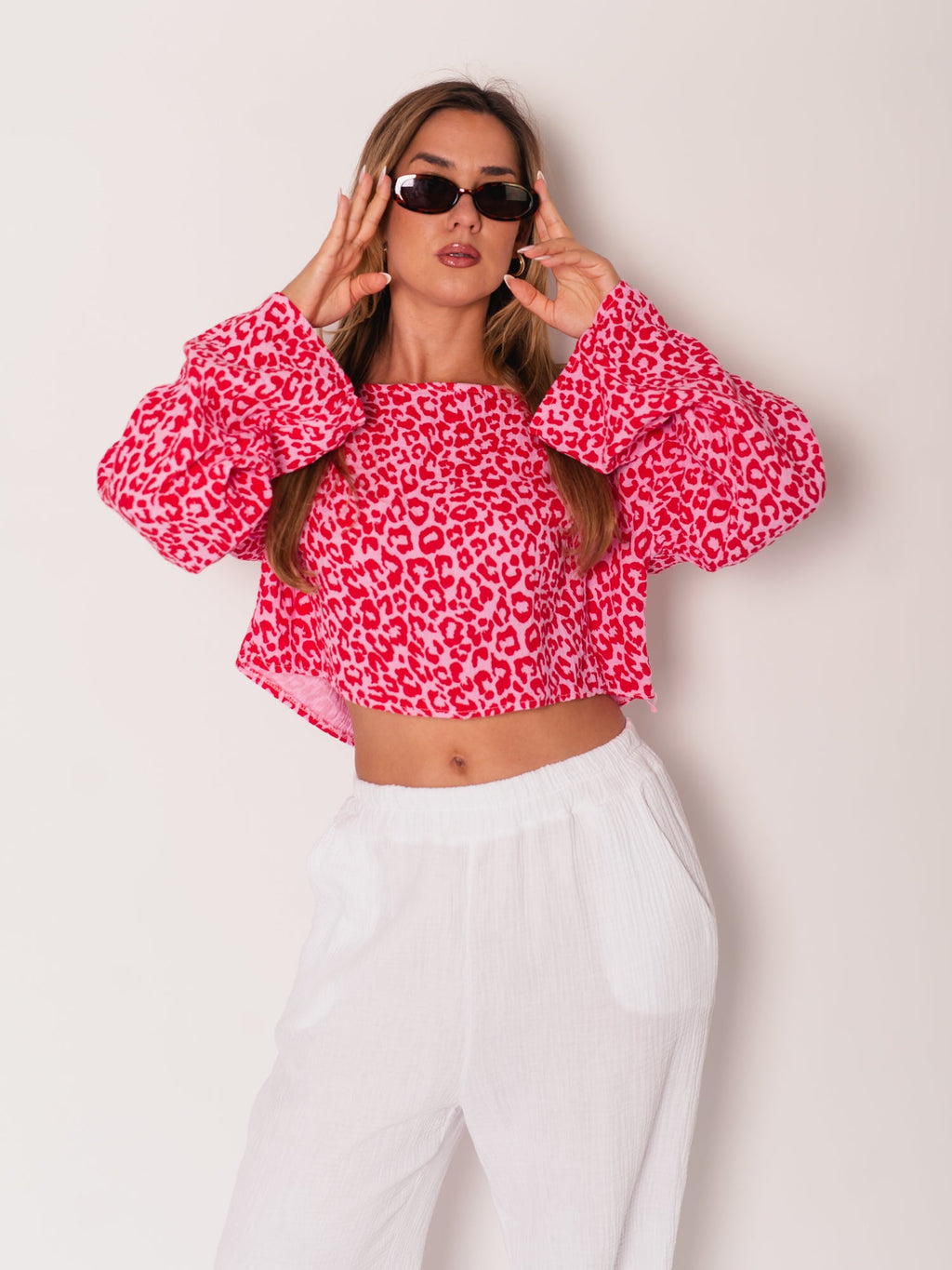 Ayla Musselin Bluse - Leo/Rot/Rosa