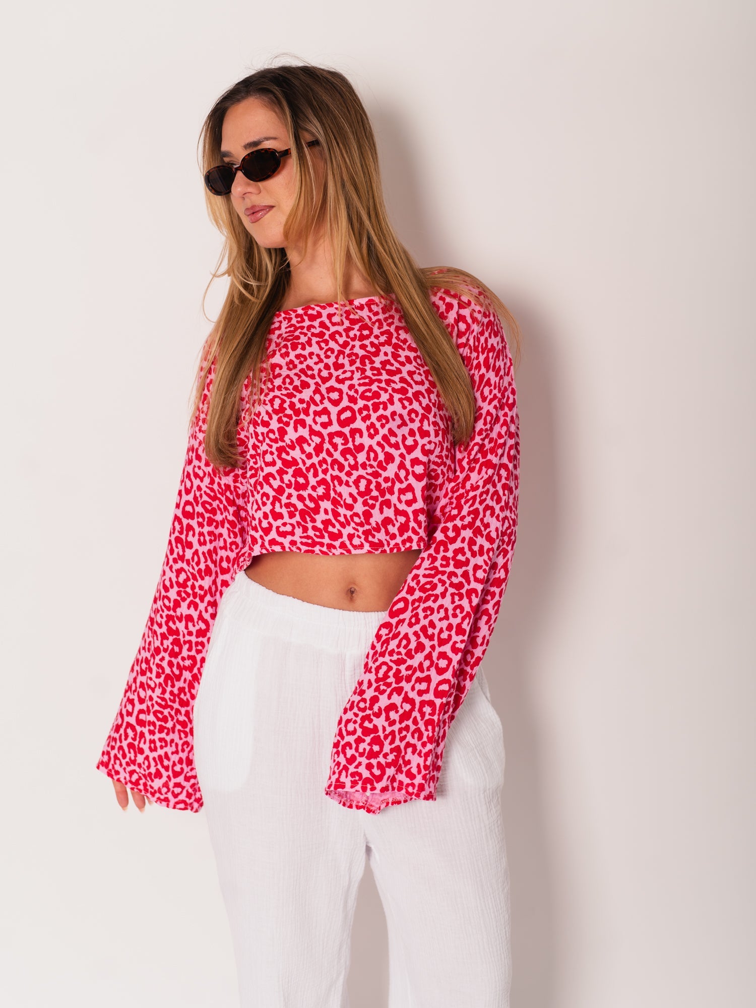Ayla Musselin Bluse - Leo/Rot/Rosa
