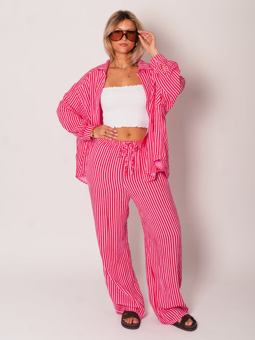 Beachy Musselin Hose -  Streifen/Rot/Rosa