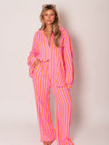 Midi Streifen Musselin Bluse - Orange/Pink