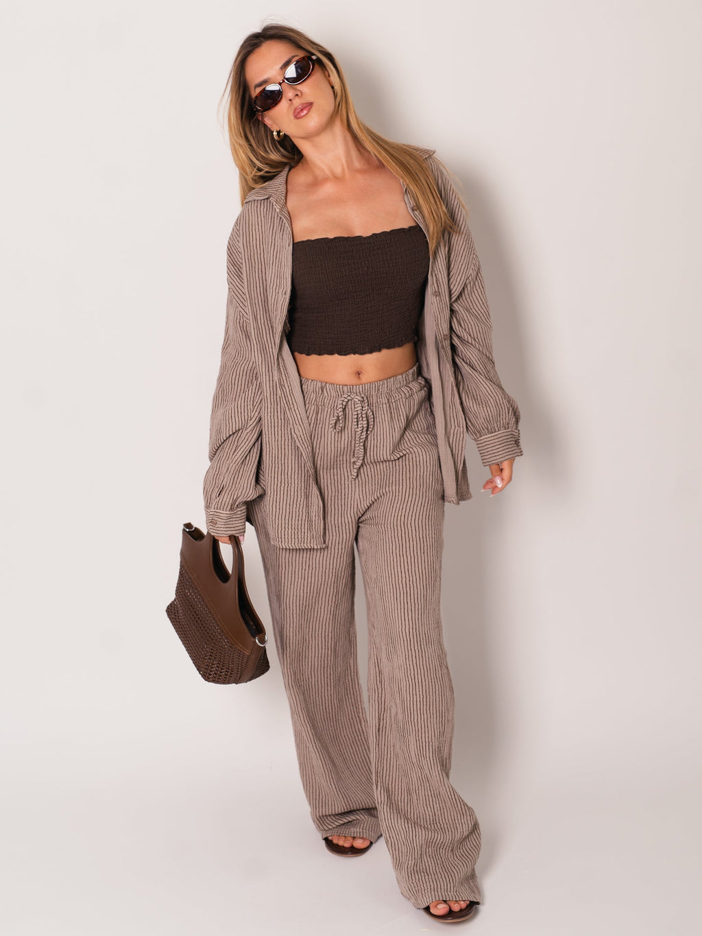 Beachy Musselin Hose-  Streifen/Braun/Taupe