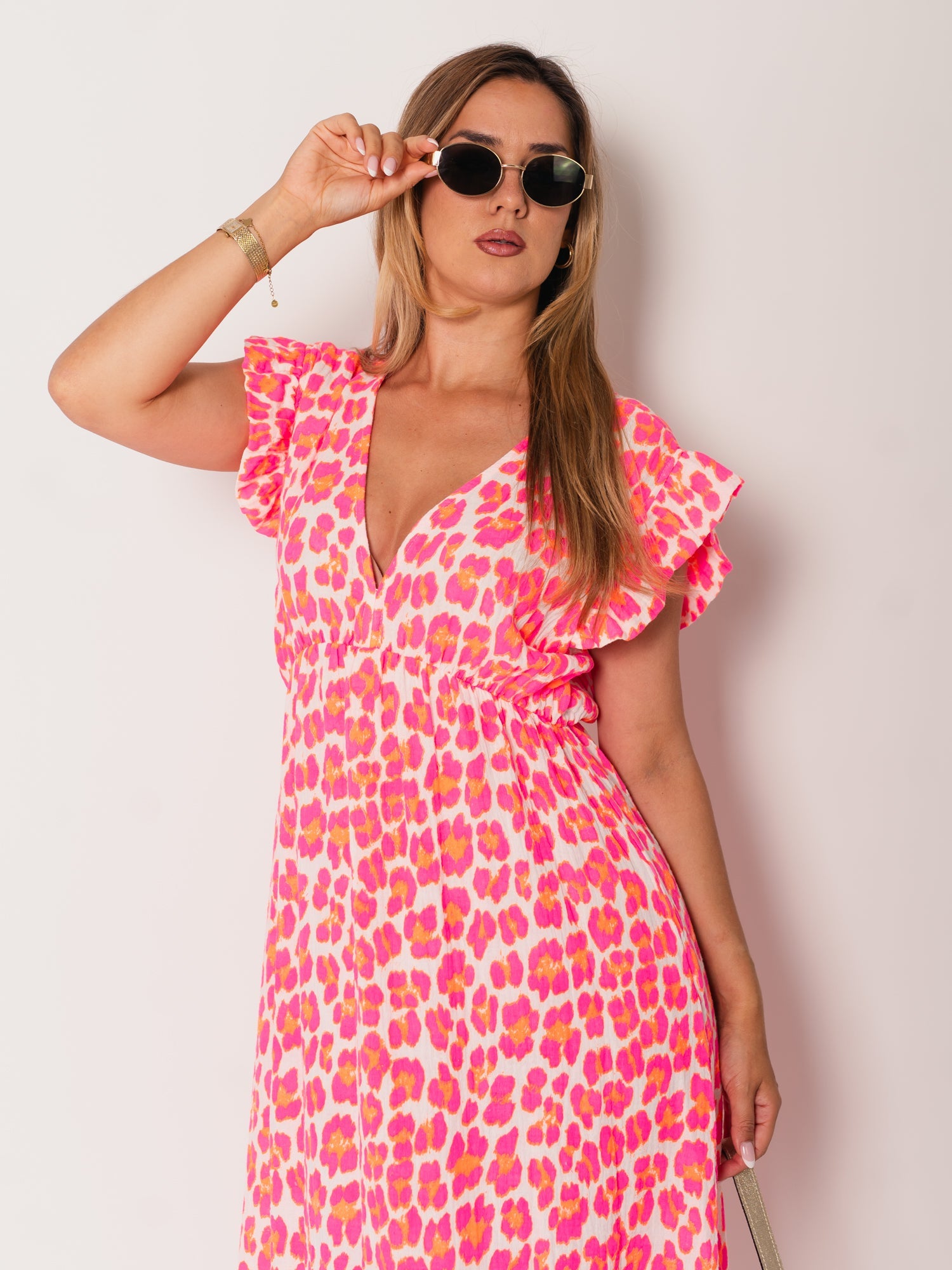 Leonora Musselin Kleid -  Leo/Pink/Weiß