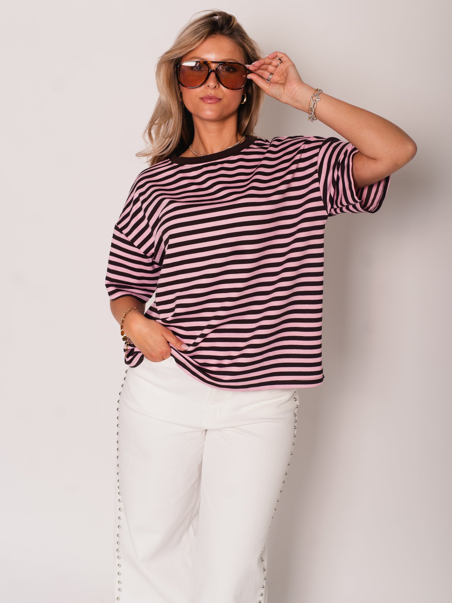 Streifen T-Shirt - Braun/Rosa
