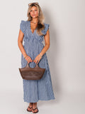 Leonora Stripes Musselin Kleid - Navy/Hellblau
