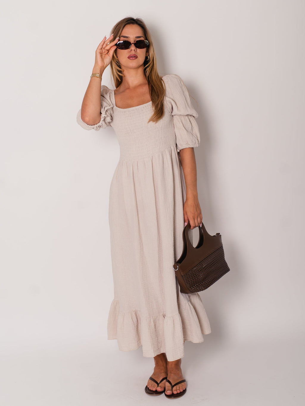 Carolina Musselin Kleid - Beige