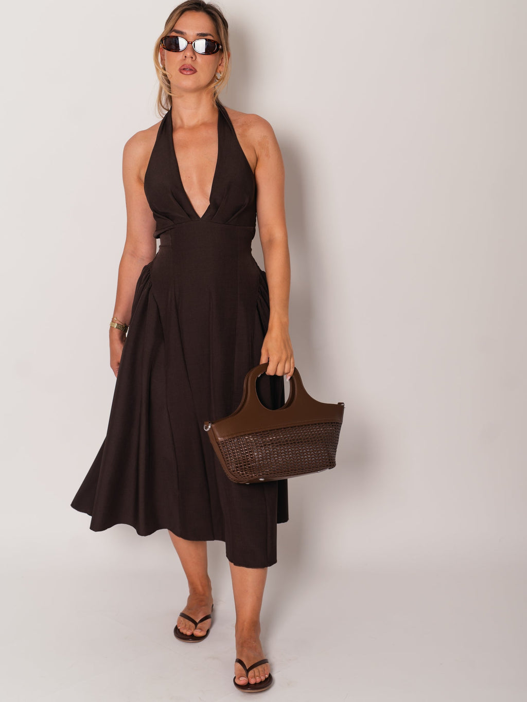 Valentina Neckholder Kleid - Espresso