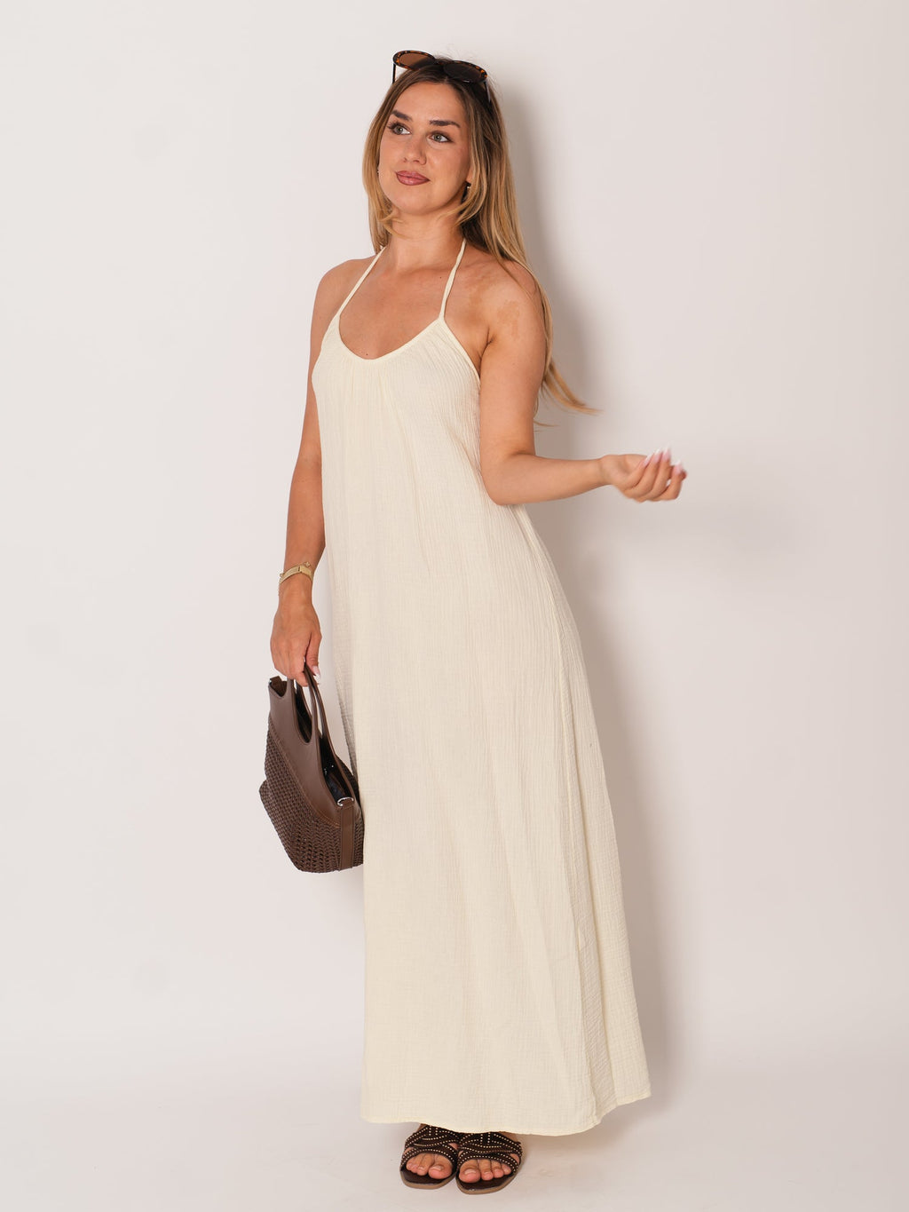 Oceane Neckholder Musselin Kleid - Butteryellow