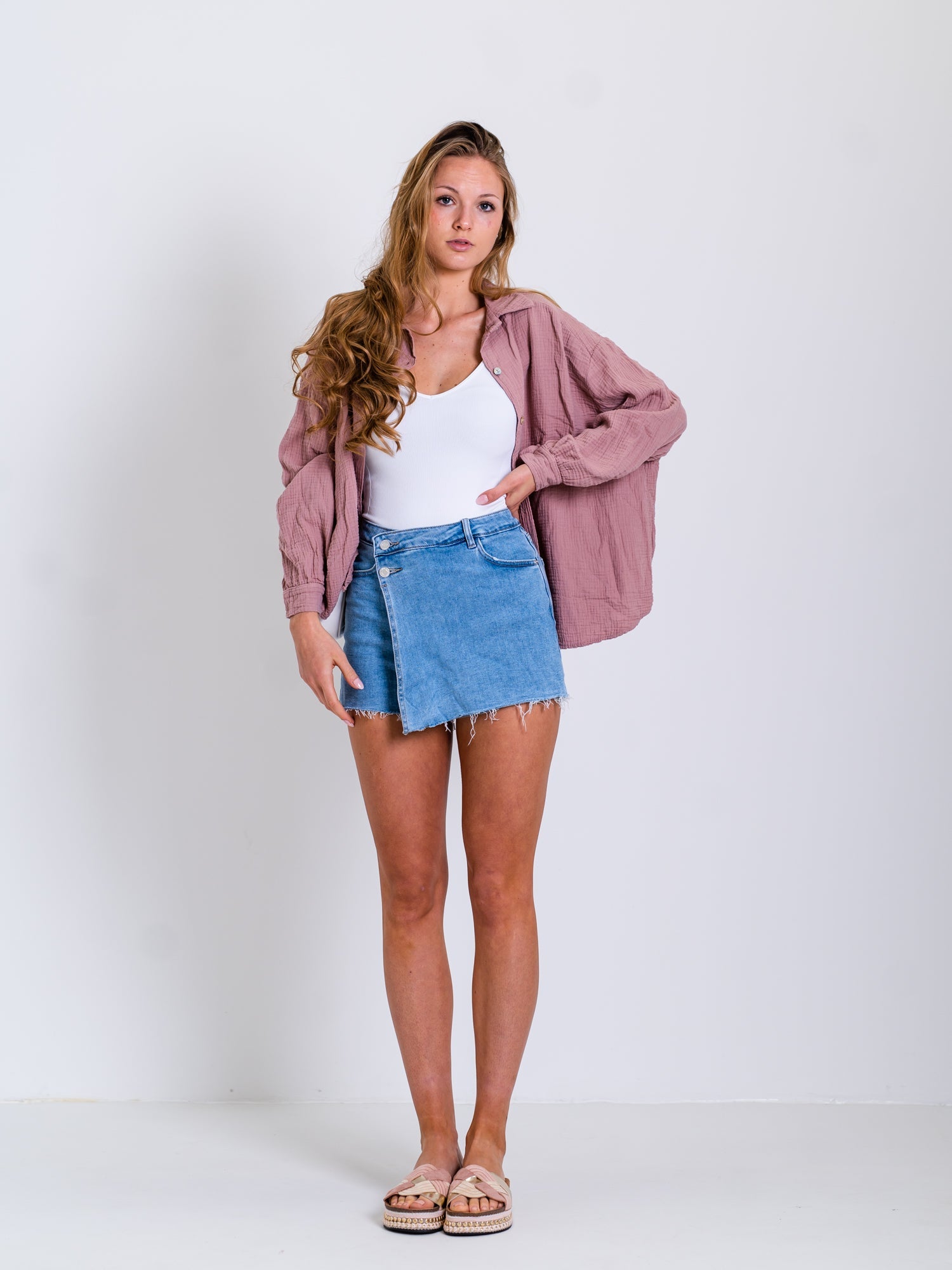 Midi Waffle Bluse - Altrosa