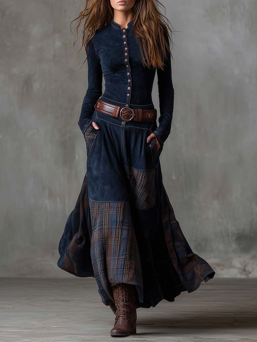 Livia – Vestido Maxi Boho de Cuadros