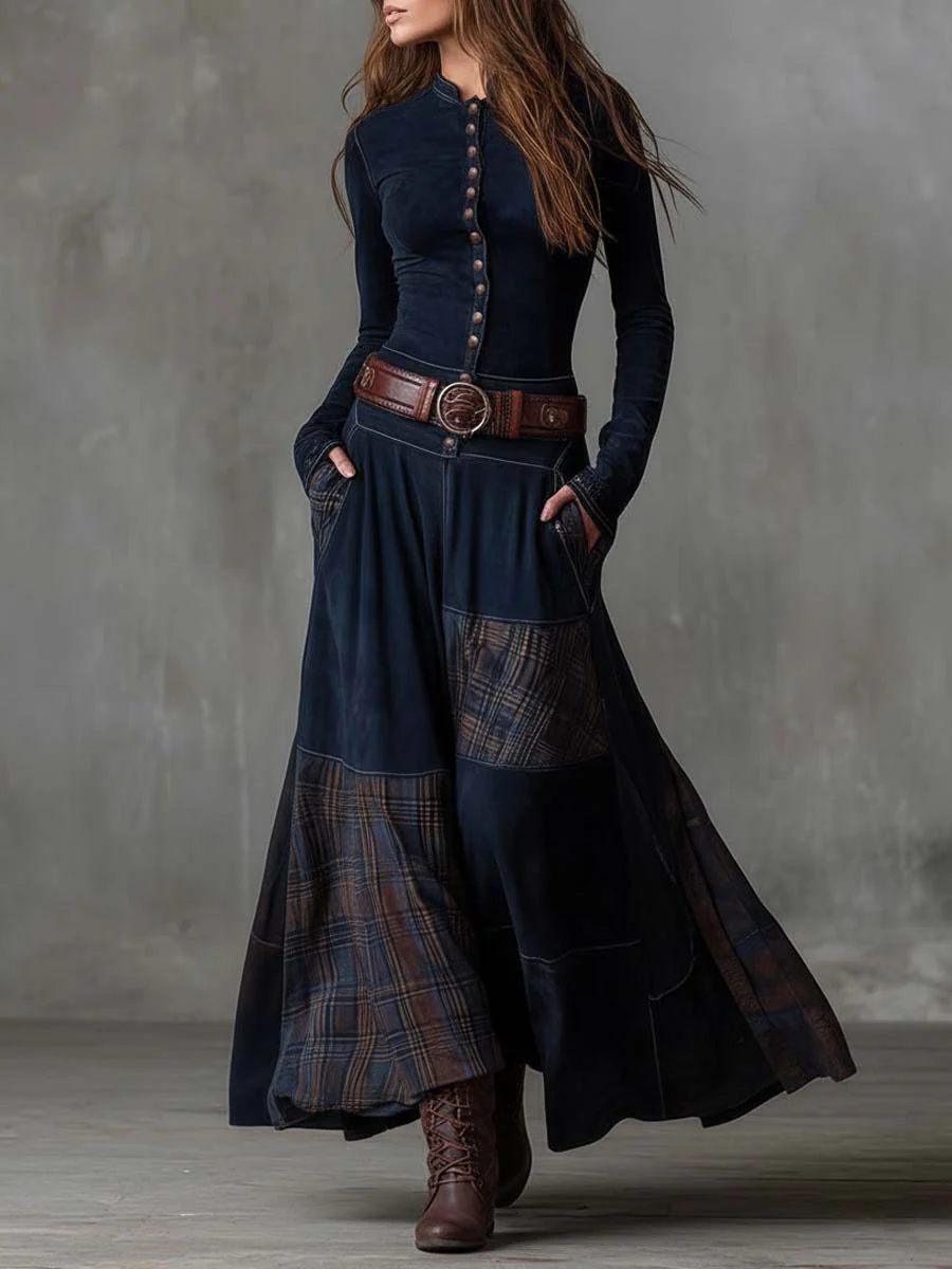Livia – Vestido Maxi Boho de Cuadros