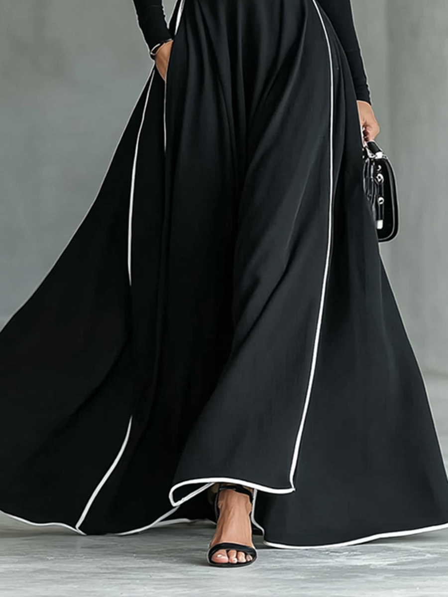 Gina – Vestido Maxi Costuras Contraste