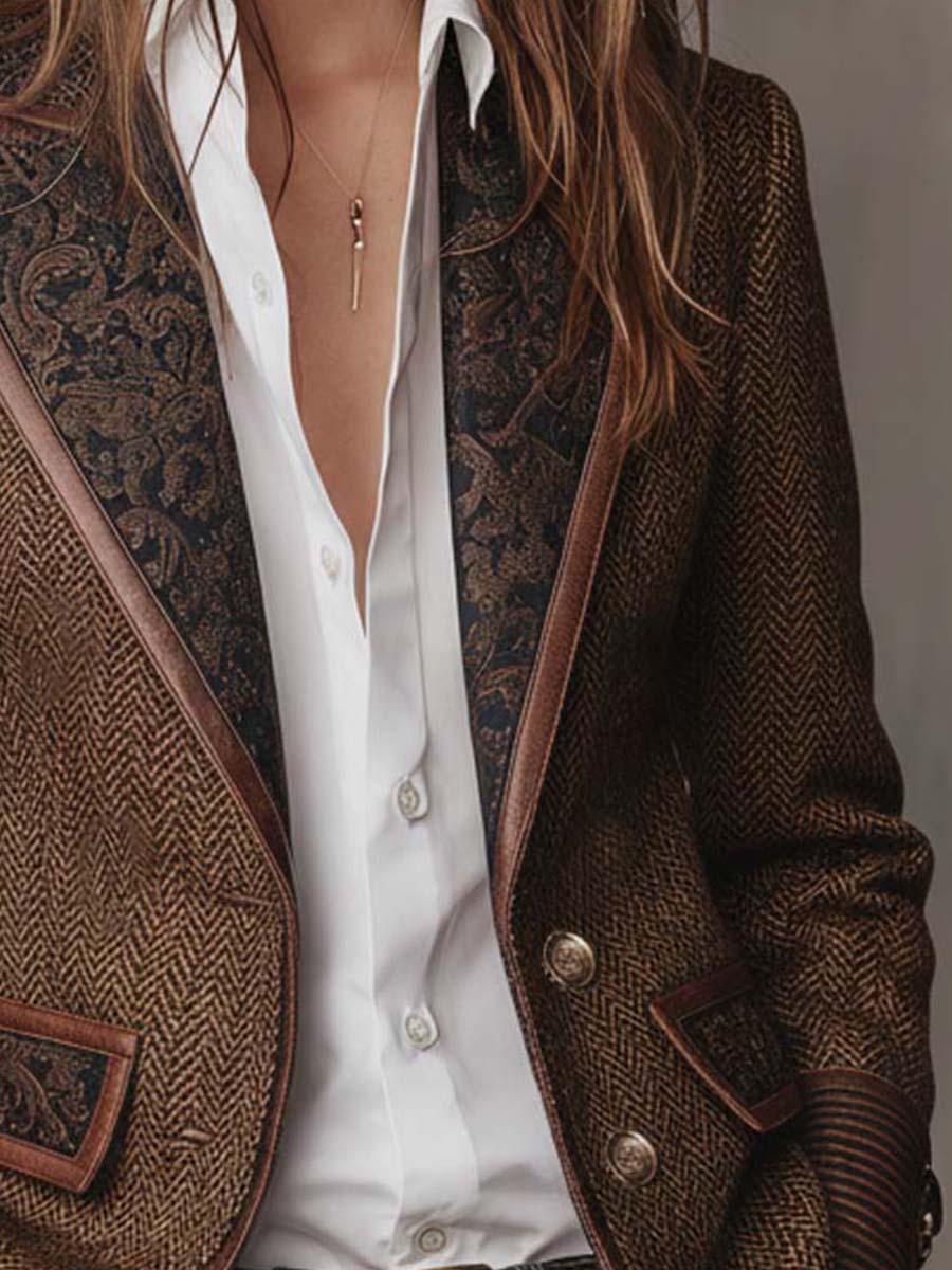 Francesca – Blazer Espiga con Detalles Estampados