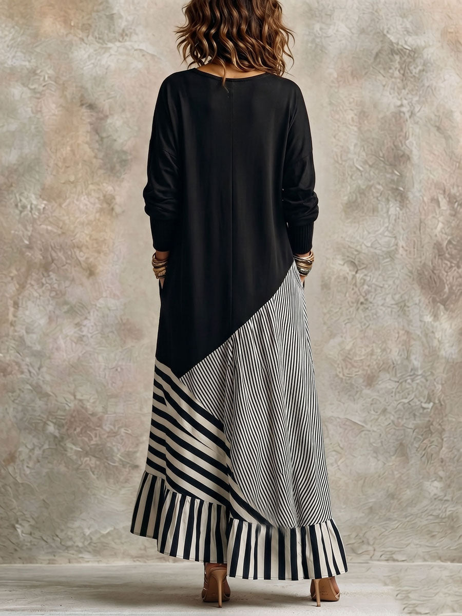 Gilda – Vestido Largo Negro con Rayas